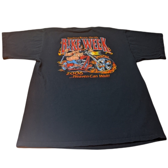 Men's Daytona Beach 2006 Bike Week Heaven Can Wait Hog on Bike Large Black Tee - Picture 9 of 11